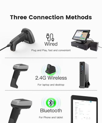 2.4G Wireless Bluetooth Barcode Scanner 2000mAh Battery Long Time Working